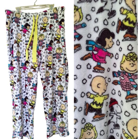 Peanuts Women's Fleece PJ Pajama Pants White Snow Skating Size 2XL XXL 18w-20w - Picture 1 of 7